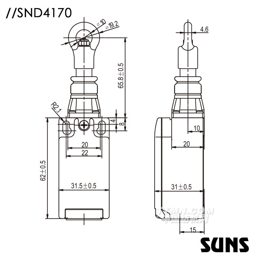 SUNS美國三實自復位拉繩開關SND4170安全拉繩開關 單向動作式拉繩開關 尺寸圖 SUNS美國三實自復位拉繩開關SND4170安全拉繩開關 單向動作式拉繩開關 尺寸圖
