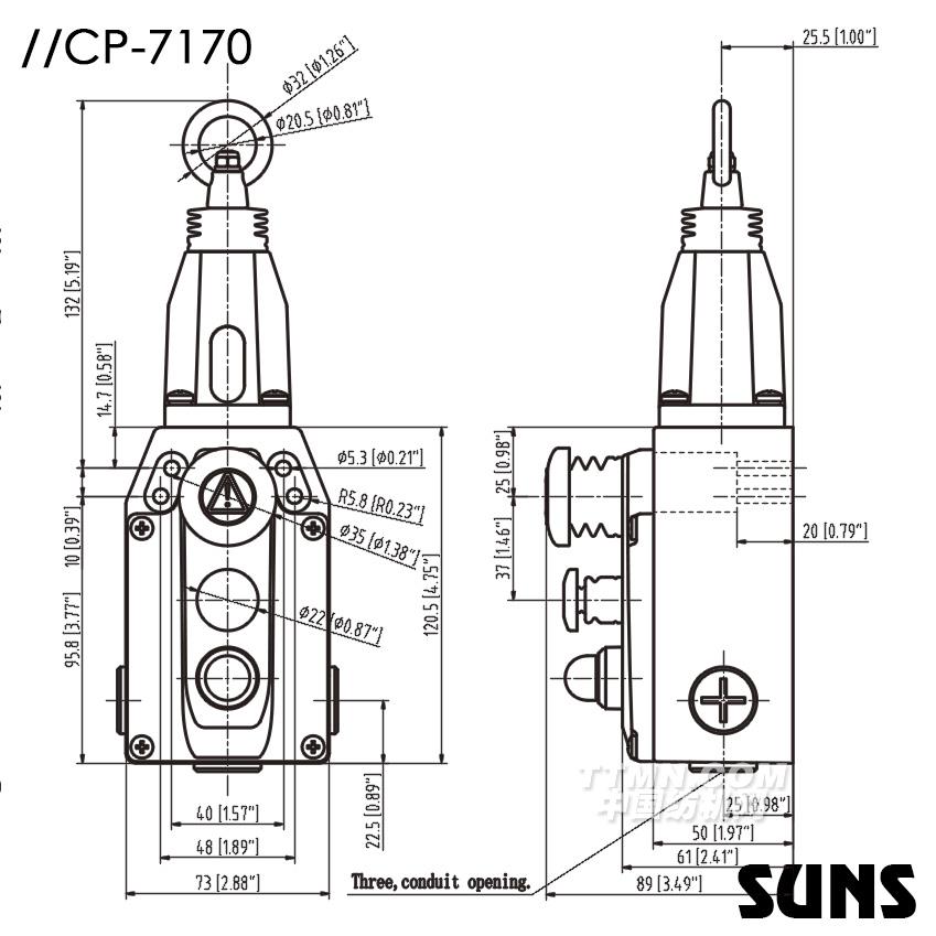 SUNS美國(guó)三實(shí)帶急停按鈕拉繩開(kāi)關(guān)CP7170-SL22-C-R-E防水安全開(kāi)關(guān) 尺寸圖 SUNS美國(guó)三實(shí)帶急停按鈕拉繩開(kāi)關(guān)CP7170-SL22-C-R-E防水安全開(kāi)關(guān) 尺寸圖